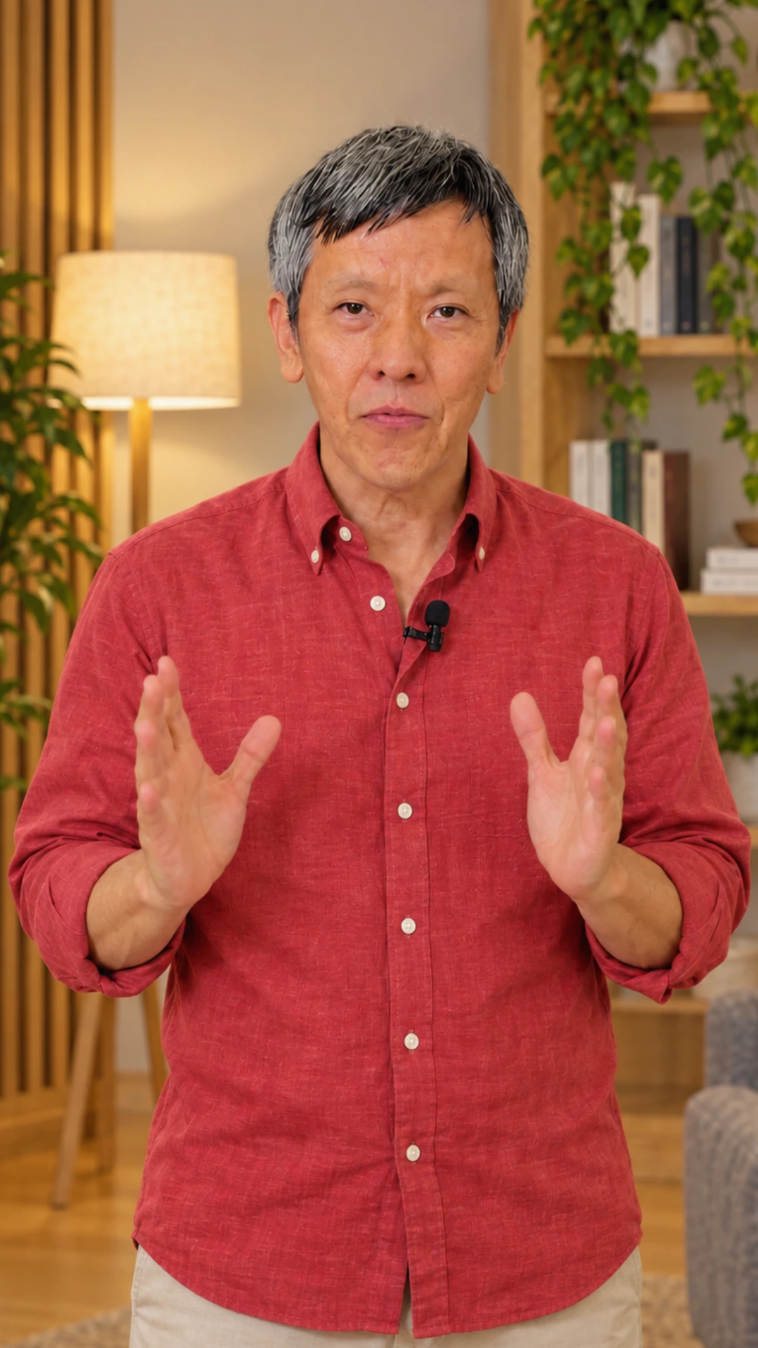 Peter Chen wearing a red shirt in a warmly lit studio.